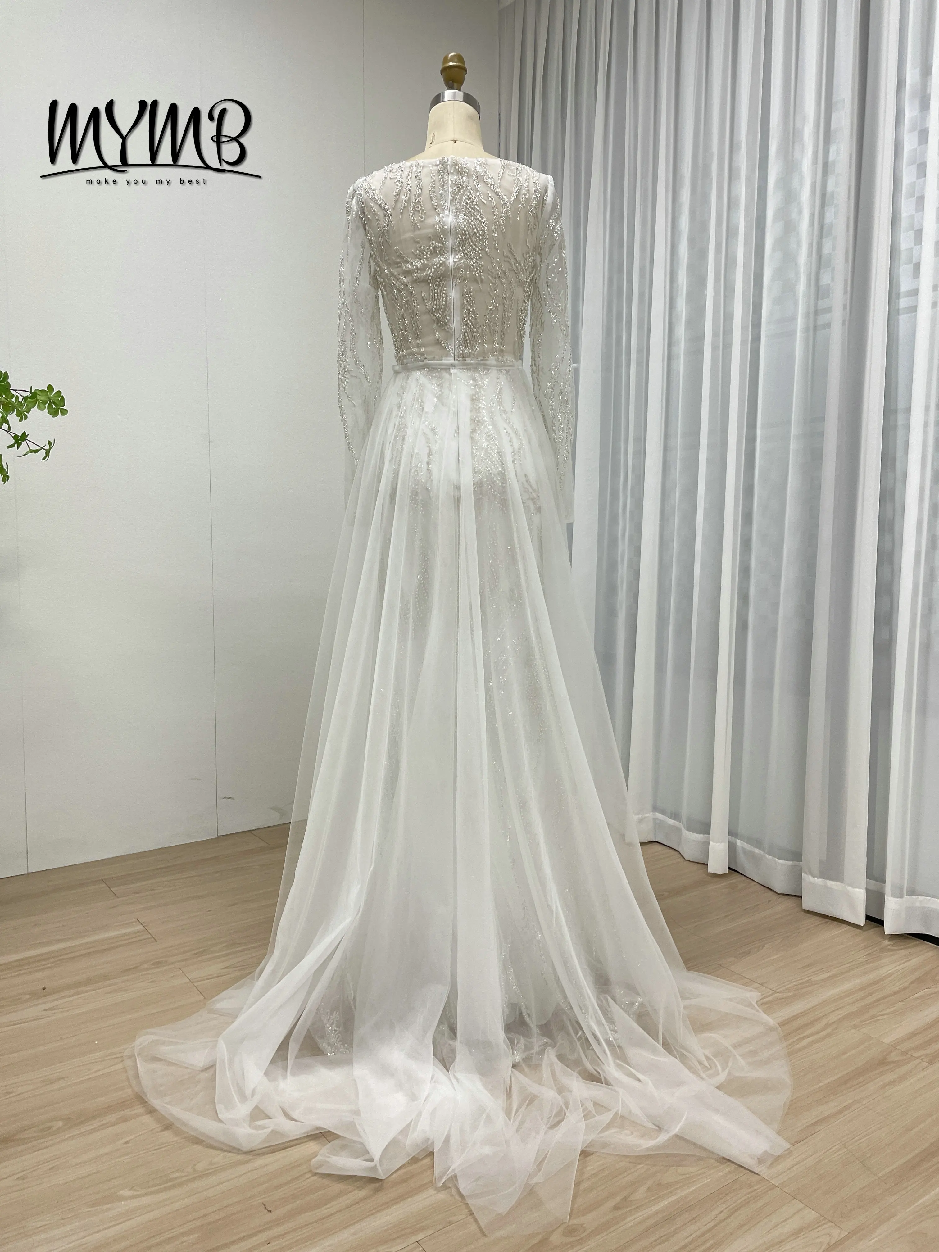 MYMB Luxe Zeemeermin Witte Avondjurken Vonken Lovertjes Kralen Bruiloft Avondjurk voor een Gast Avond MY20004-2