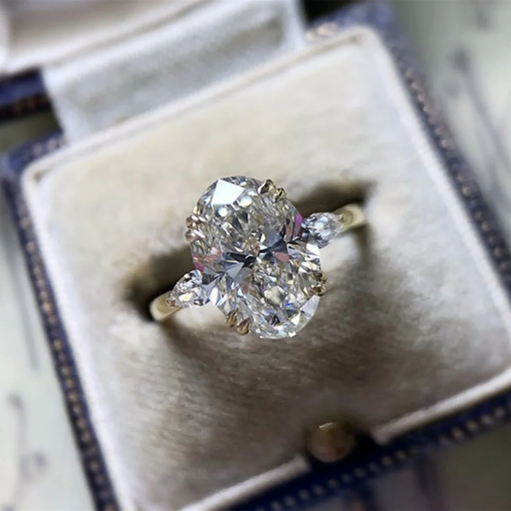 Nuevas Alianzas de Boda Sencillas con Circonita Cúbica Ovalada, Anillo de Mujer, Anillos de Compromiso de Color Dorado de Lujo, Joyería Brillante de Moda al por Mayor
