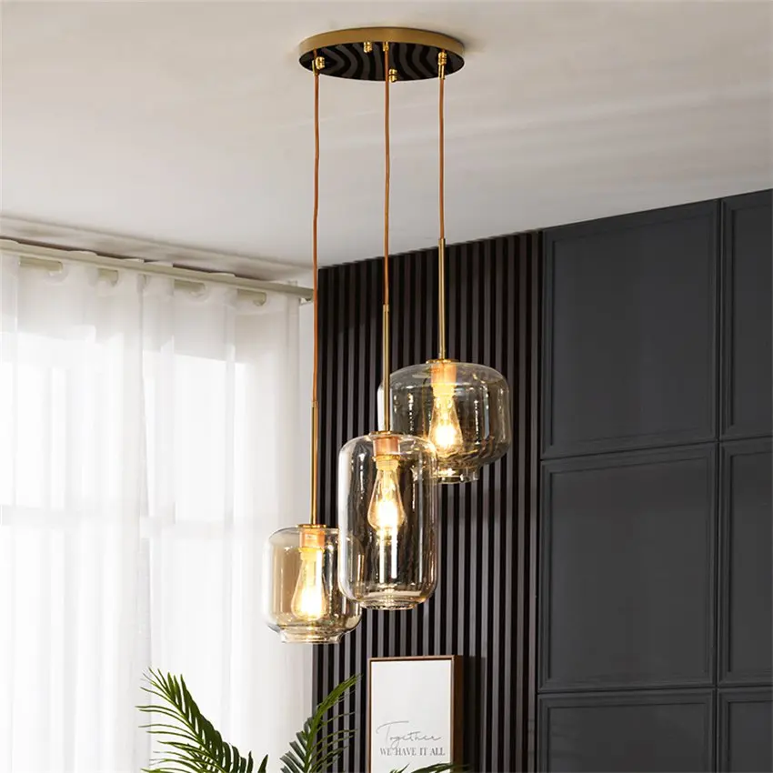 Nordic modern glass jar pendant lights living room dining table lamp luxury long line bar kitchen bedroom hanging lamps lighting