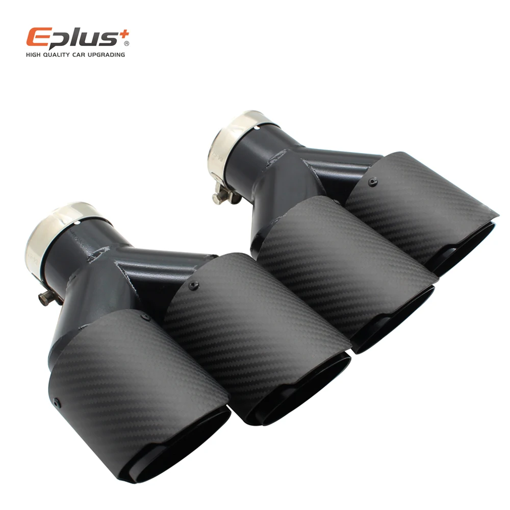 

EPLUS Car Matte Carbon Fiber Muffler Tip Y Shape Double Exit Exhaust Pipe Mufflers Nozzle Decoration Universal Stainless Black