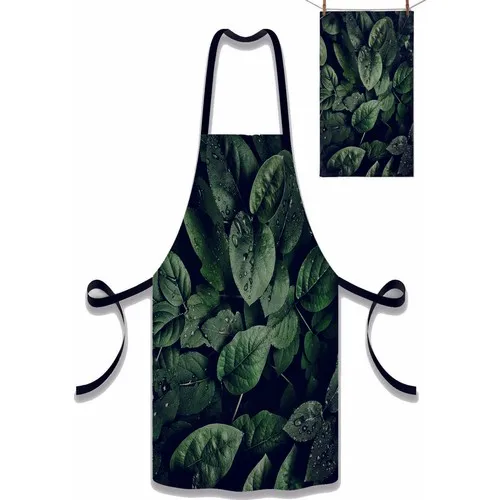 Else Carpet Else Tropic Green Leaves Patterned Fabric Chef Dish Kitchen Apron and Towel