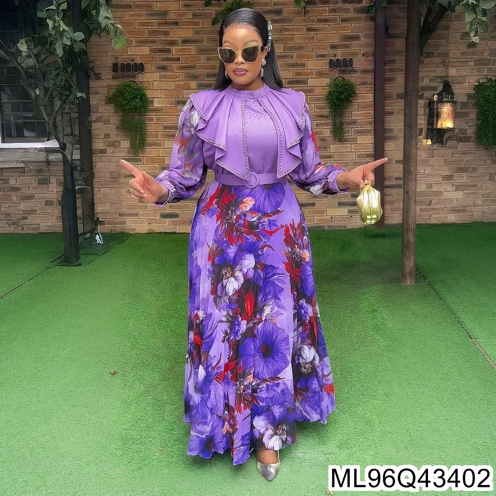 

2025 New Style European, American and African Women's Elegant Printed Dress, Long-sleeved Plus-size Dress ML96Q434