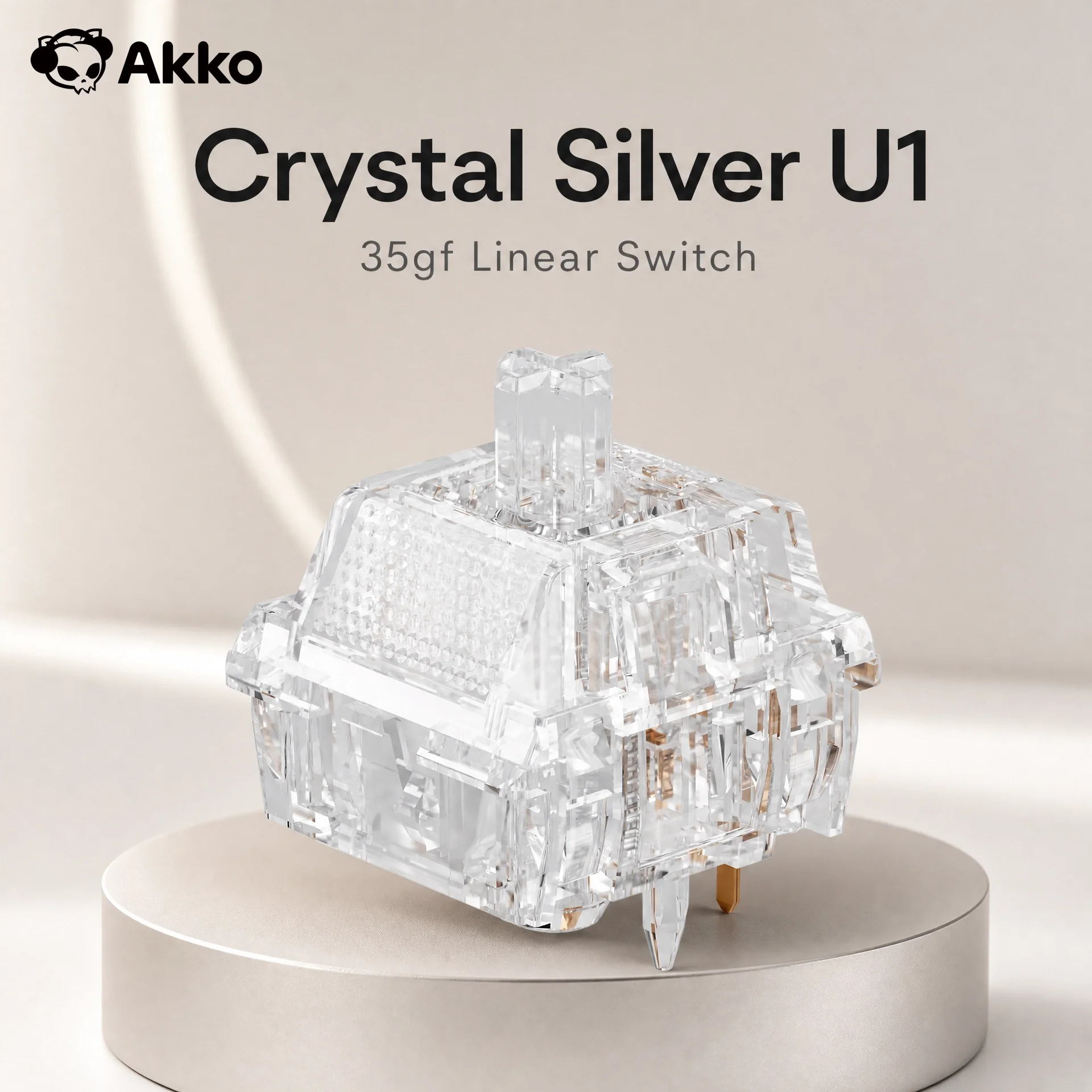 Akko Linear Switch U1 Crystal Silver 5-Pin 35gf Lightweight Factory Lubed Compatible with MX Mechanical Keyboard Switches 45 pcs