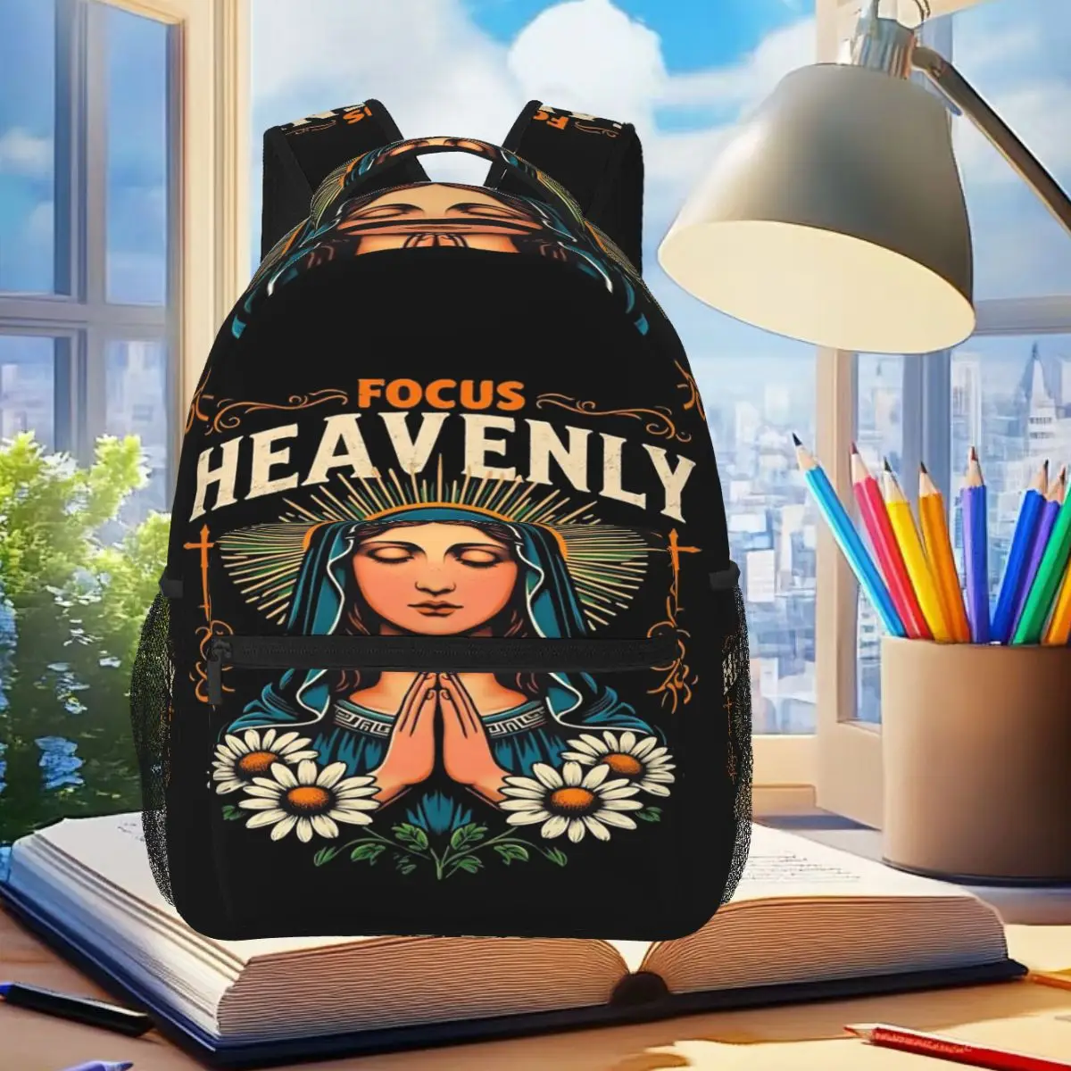

A Prayer Virgin Mary Spiritual Prayer Backpack Student Boys Girls BookBag Children School Bag Computer Shoulder Bags for Unisex