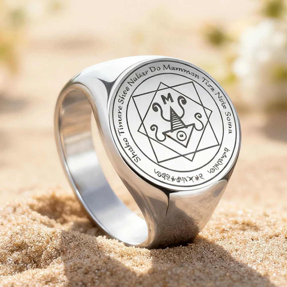 Dawapara Mammon Sigil Ring Powerful Protection Wealth Amulets Magical Seal Stainless Steel Ring Spiritual Jewelry