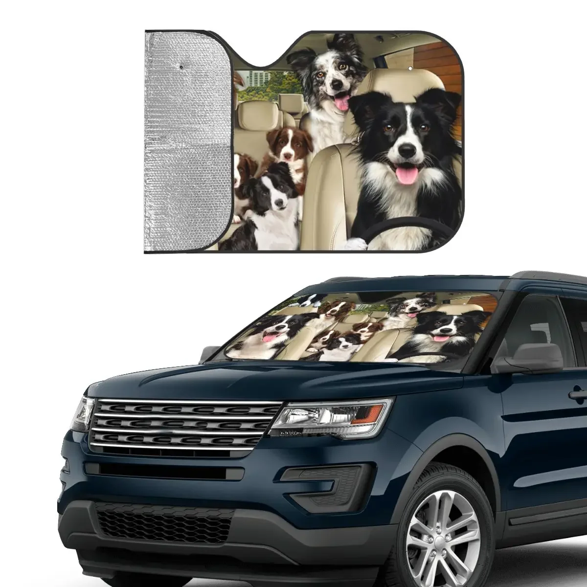 Sheepdog Dog Driver Fold-up Windshield Sunshade 70x130cm Animals Foils Sun Visor Car-covers