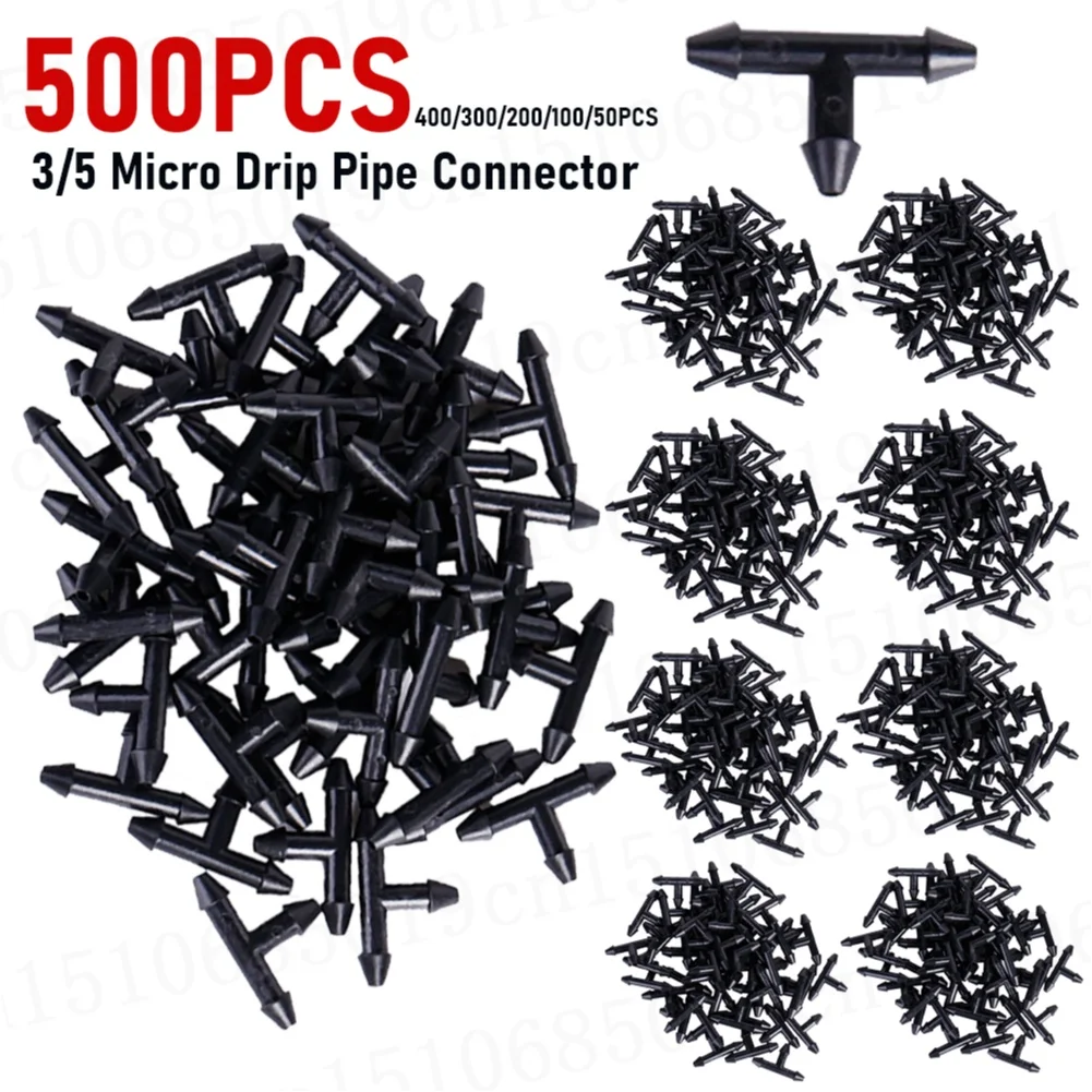 5--500pcs Micro Drip Irrigation Pipe Barbed Connector for  Garden Hose Equal Tee Watering Garden Tools for 4mm/7mm Pipe Hose Gre