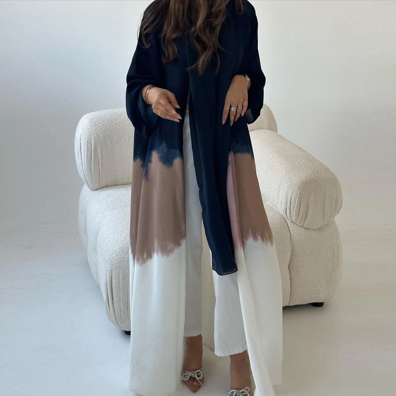 Stylish Tie Dyed Kimono Open Abaya for Women Cloak Cardigan Robe Dubai Islamic Clothing Loose Coverup Turkish Gowns Outwear