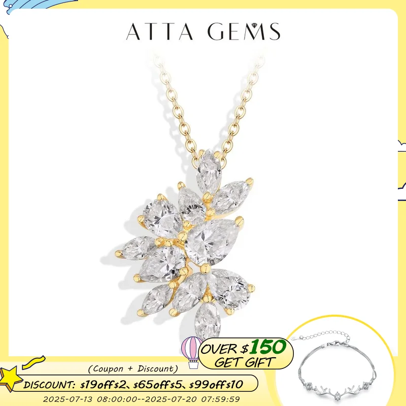 

ATTAGEMS Luxury Moissanite Necklace For Women Full D VVS1 Lab Diamond Pendant S925 Sterling Silver Engagement Party Jewelry Gift