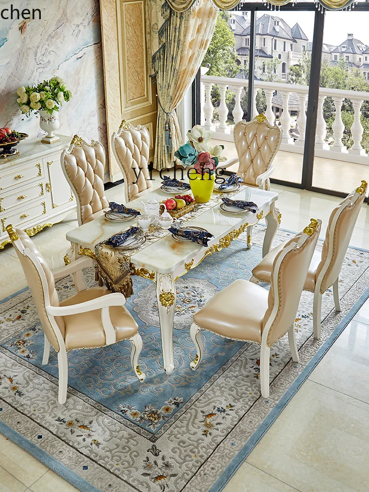 

HYS marble dining table and chair combination simple modern rectangular solid wood home