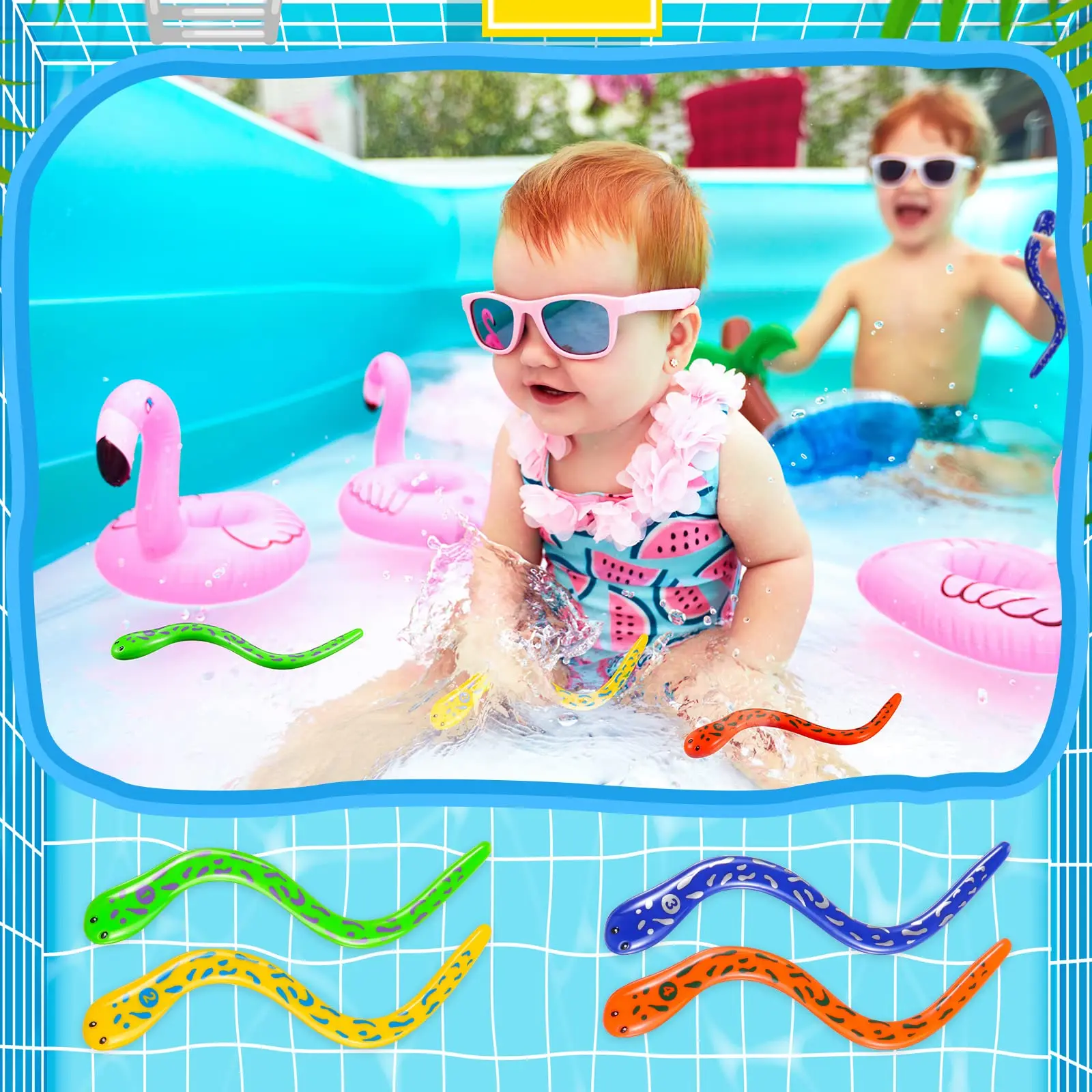 4 Pieces Dive Eels Catch a Snake Dive Toys Water Snake Toy Swimming Pool Games for Toddlers Boys Girls Teens Adults