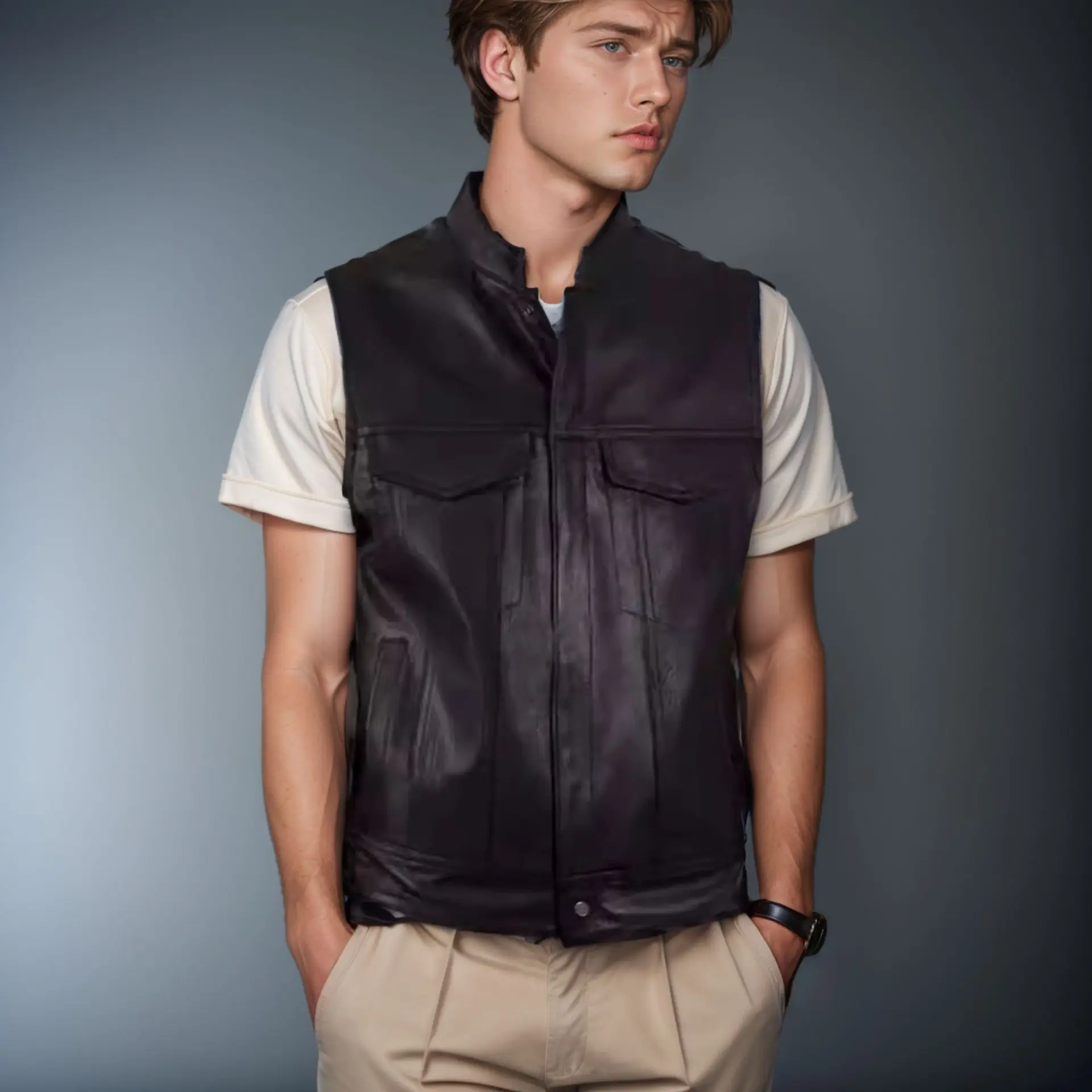 

Plus Size Punk Leather Vest Top Zipper Stand Collar Cool Streetwear Men Soft Leather Vest Men Fashion Motorcycle Sleeveless Coat