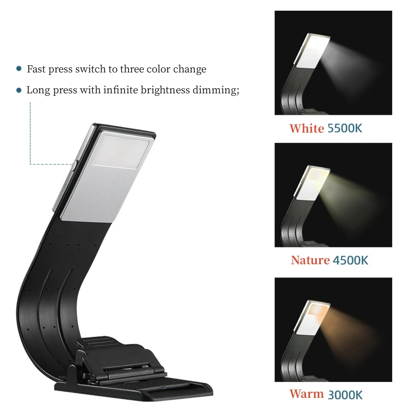 

For Kindle Ebook Reading Working Usb Night Light Bedroom Usb LED Clip Light White Warm 3 Colors Infinite Dimming Wholesales New