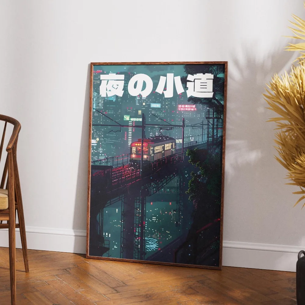 1 قطعة فرملس الرجعية اليابانية المشهد قماش الطباعة السكك الحديدية الآسيوية الجدار ملصق غرفة المعيشة الحديثة غرفة نوم الحمام ديكور المنزل #4