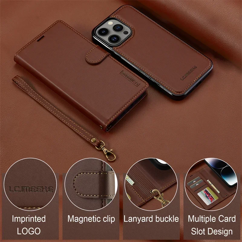 2 in 1 High Quality Retro Magnetic Flip Leather Case for iPhone 16 15 14 13 12 11 XR XS SE 2024 Wallet Card Cover Phone Case