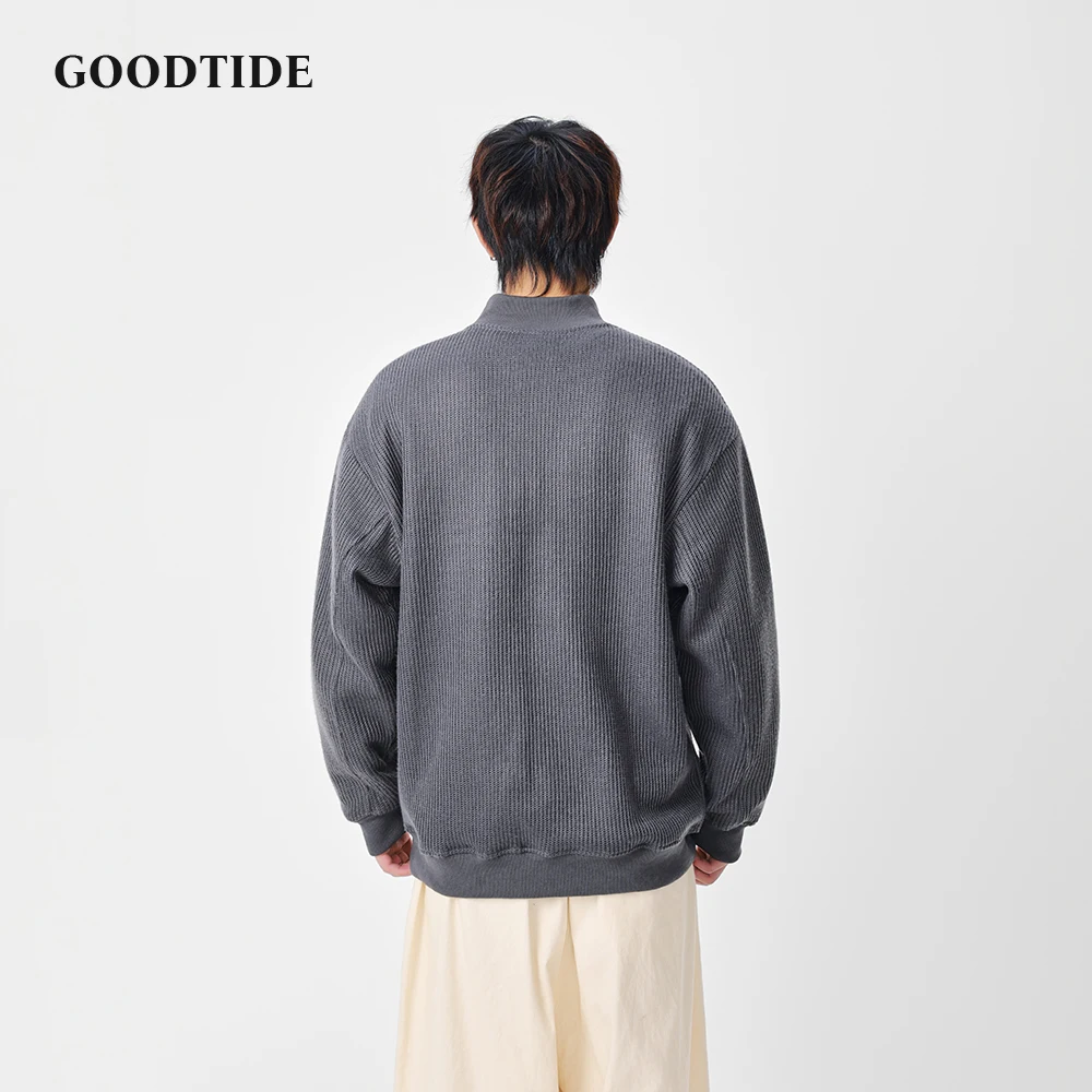 2025 شتاء جديد كم طويل قلنسوة بسحاب الرجال عادية فضفاض الراقية محبوك الصوف ملابس خارجية موضة مريحة الشارع الشهير