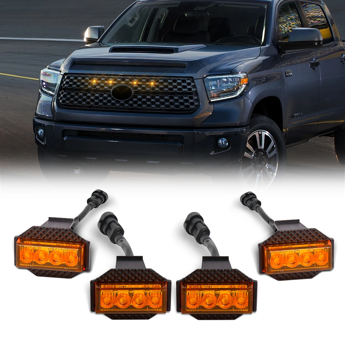 Front Grille Strobe Light For Toyota Tundra 2018 2019 2020 2021 LED Daytime Running Lamp Grid Warning Lamp Amber 4PCS 12V 4Pcs