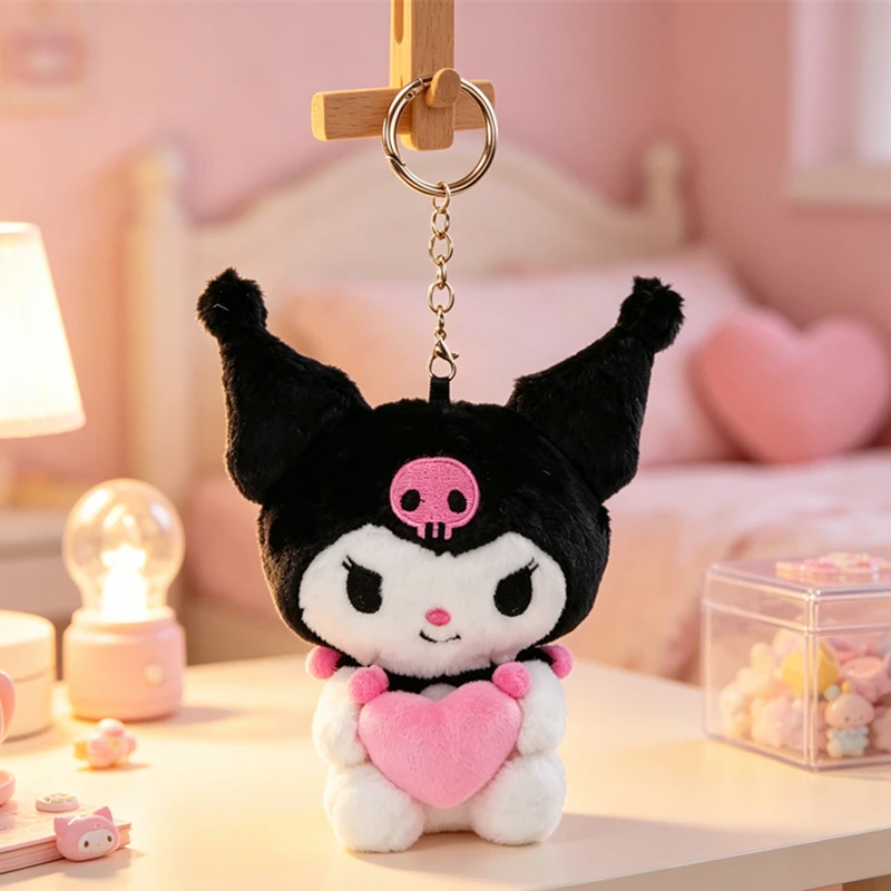 Original Sanrio Kawaii Kuromi Hello Kitty Cartoon Plush Toys Keychains Cute Anime Cinnamoroll Stuffed Peluche Dolls Pendant Gif