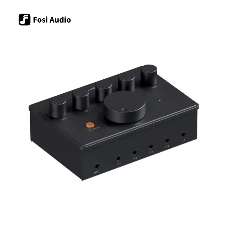 

Fosi Audio PH05 5 Channel Headphone Amplifier, Mini Desktop Amp with Audio Interface，Podcast Monitor Supports 16-300 Ω with 12V