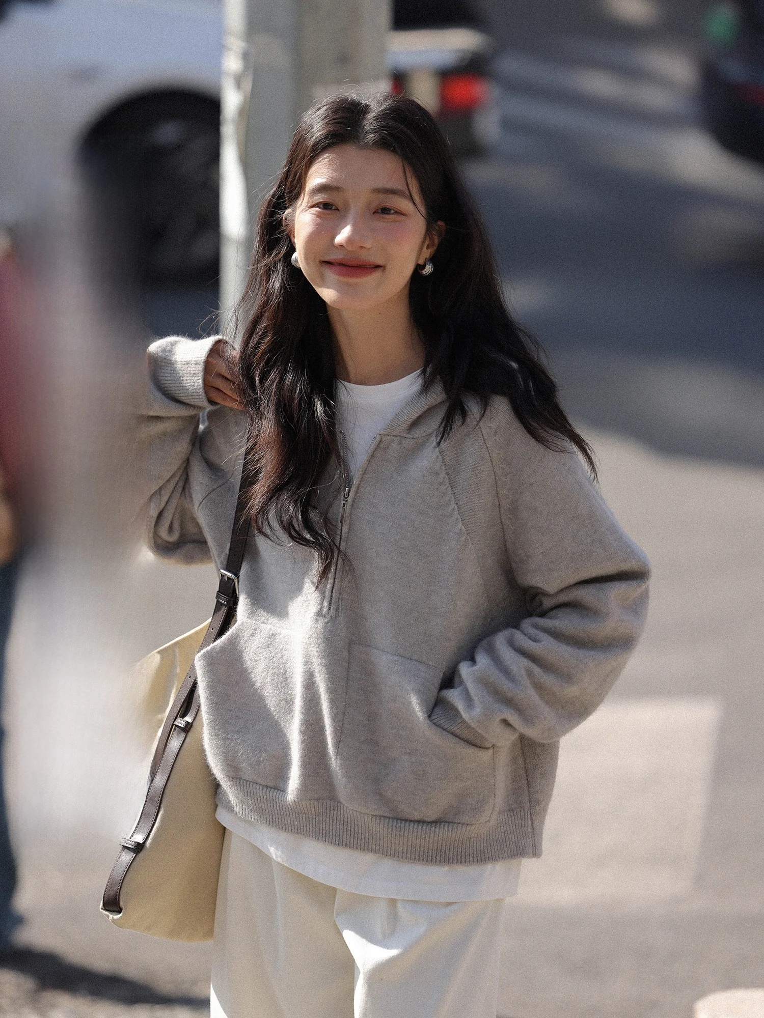 

Женский вязаный свитер на молнии с капюшоном, зимний третий повседневный свободный крой, длинное свековое теплое пальто, китайский бренд Mixd