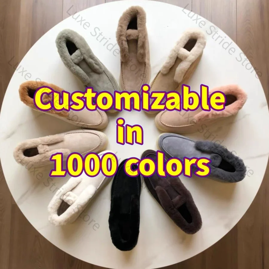 26 Top Quality Women’s Fur Loafers Genuine Suede Leather Luxury 100% Full Rex Rabbit Fur Lined Winter Slip-On Flat Shoes A40225