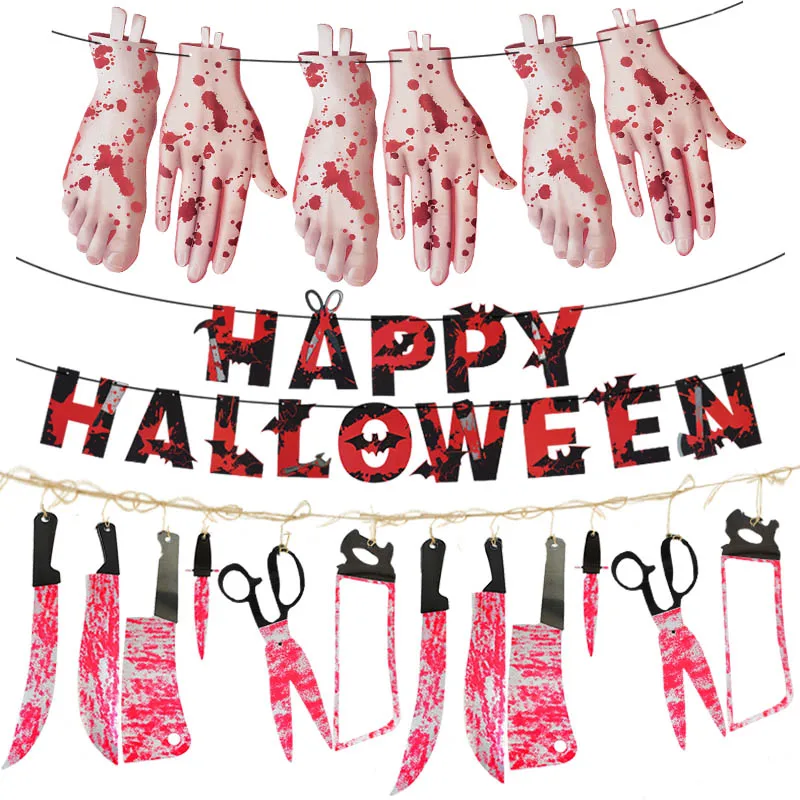 

1Pc Halloween Decoration Bloody Banner Paper Hanging Flag Halloween Party Decoration For Home Bar Haunted House Atmosphere Props