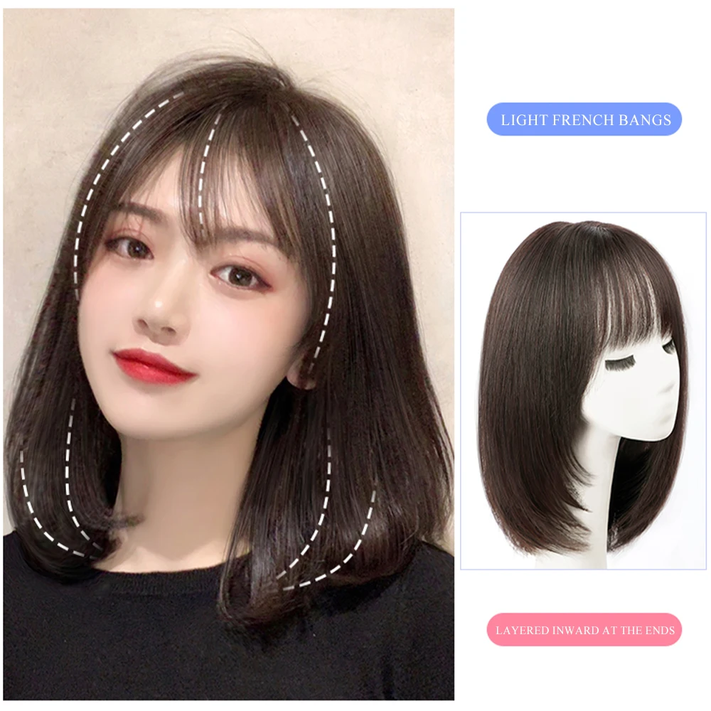 Wigs for Women Human Hair Light Straight Bob Wig With Bangs Black Bob Wigs 100% Human Hair Wigs