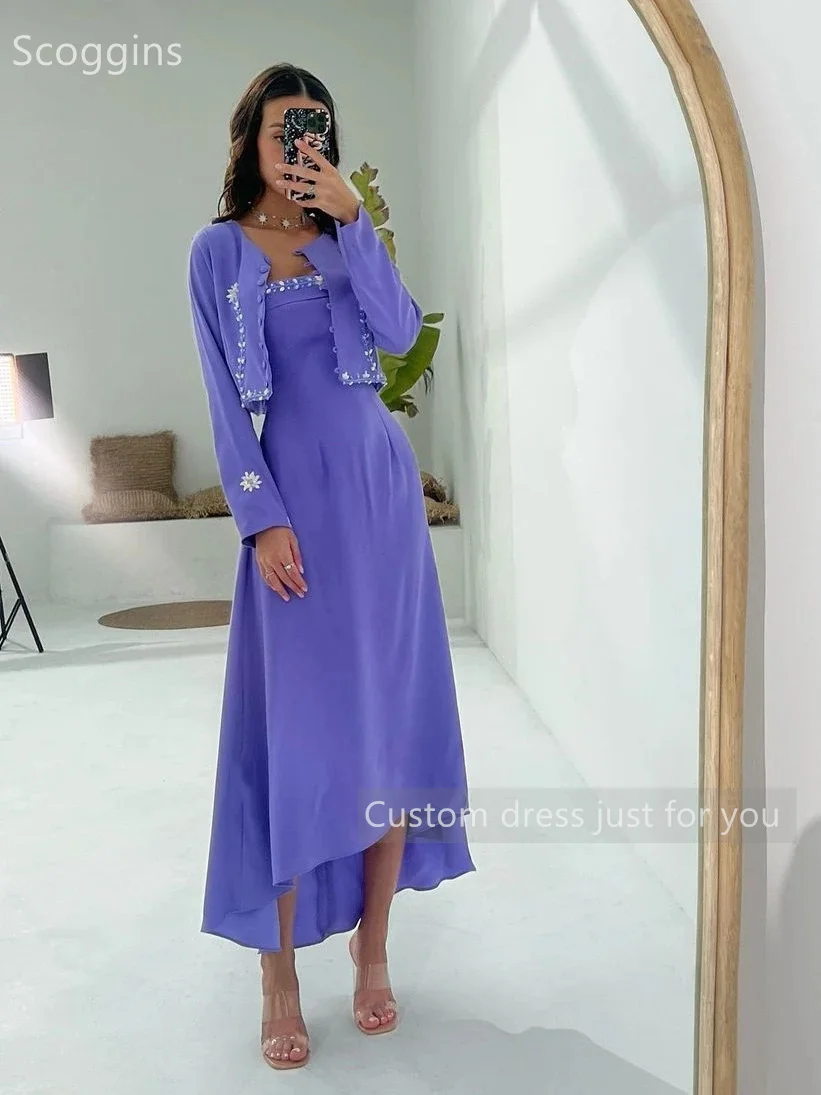 Scoggins فساتين سهرة Personalizar A Linha Sexy Strapless Jacket Vestido De Noite Com Floral Chiffon Cetim Joelho Comprimento Vestido Personalizado