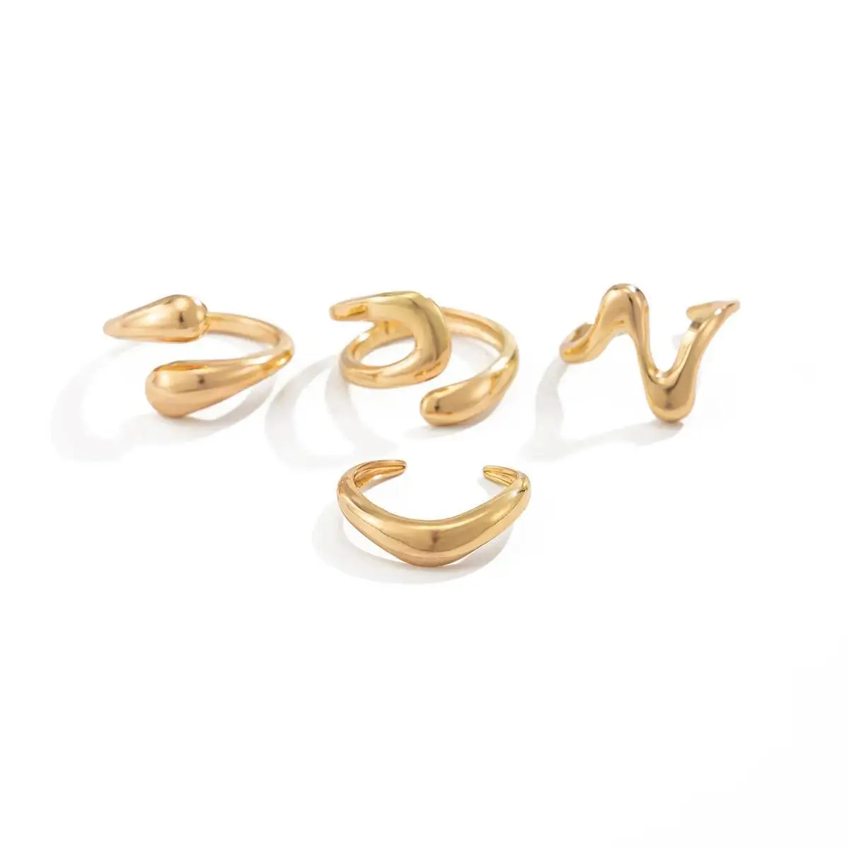 Men's 4 Pcs/Set Trendy Smooth Irregular Open Rings