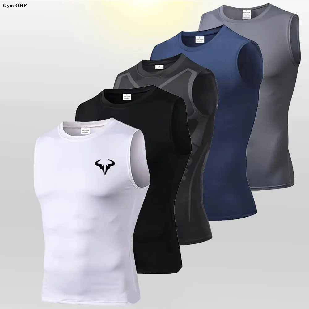 Men Running Compression Tank Top Sleeveless Sport Vest Gym Fitness Sportshirts Male Jogging Sportswear Homme Athletic Shirt Tops