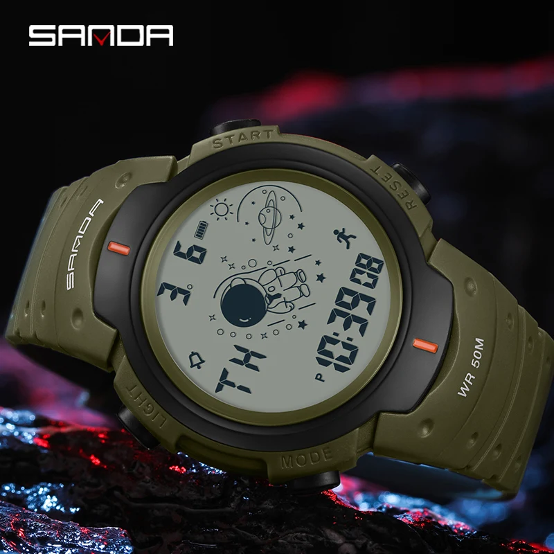 SANDA 2155 New Digital Men Sports Watch LED Luminous Wristwatches Boy Electronic Waterproof Brand Student Stop Watches 269