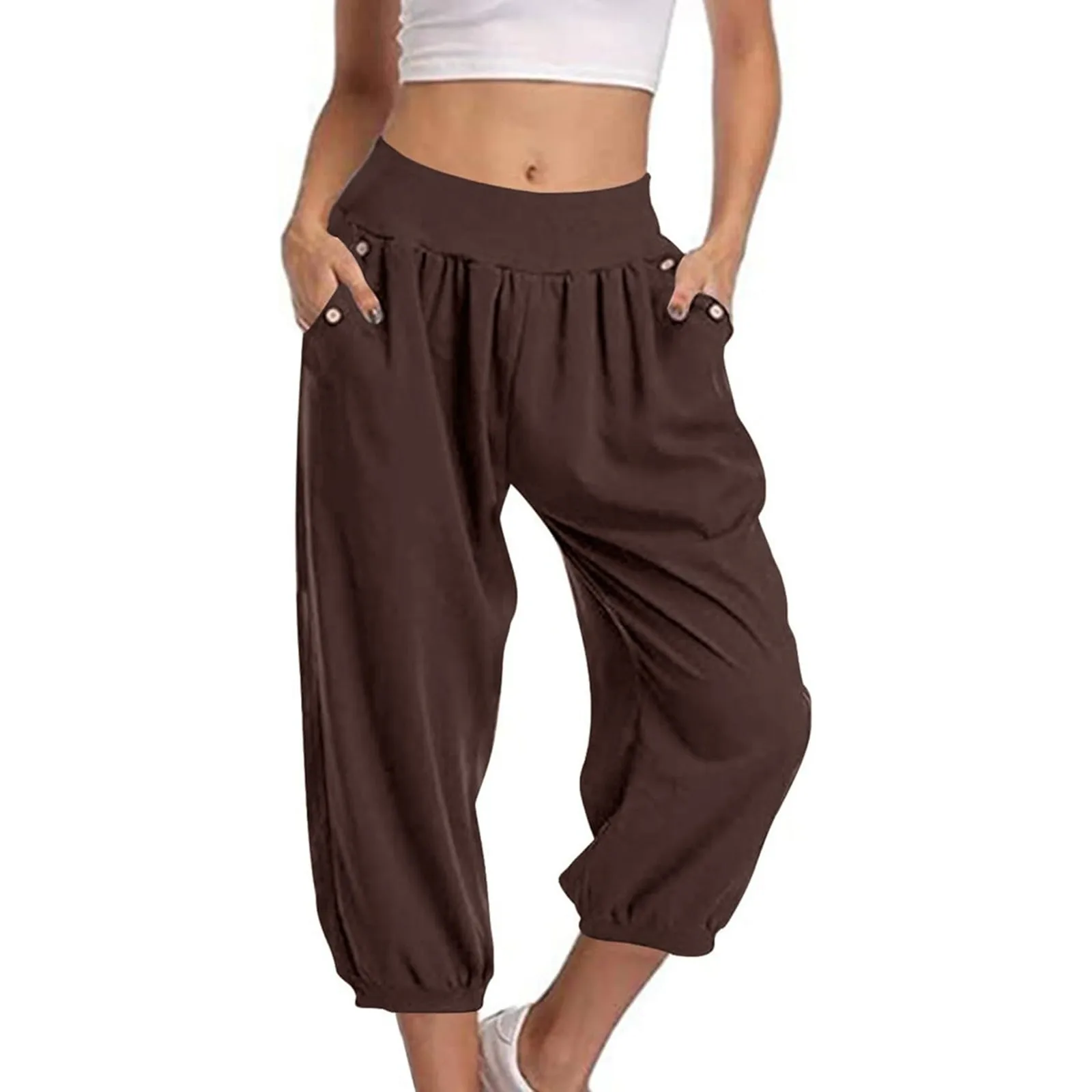 

Capri Pants For Women Summer Casual Pant Stretch High Waisted Pants Dressy Capris Pant With Pocket Breathable Trousers