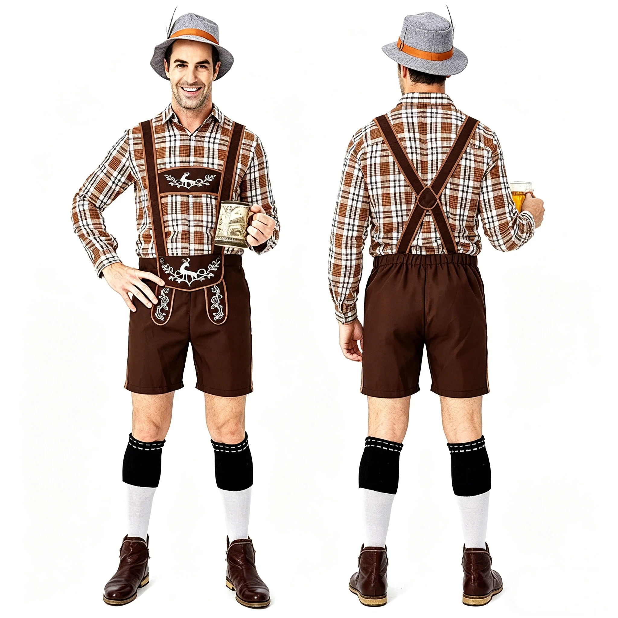 

Bavarian Octoberfest German Beer Costume Suspenders Shorts Men Carnival Cosplay Outfit Male Oktoberfests Lederhosen Costumes