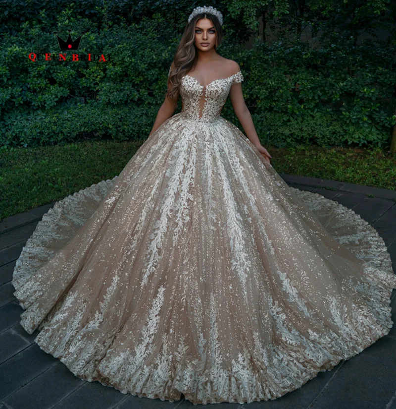 

Sweetheart Off Shoulder New Wedding Dresses Luxury Beading Sequined Lace Long Train Bridal Gowns Robe De Mariée Custom Z85Y