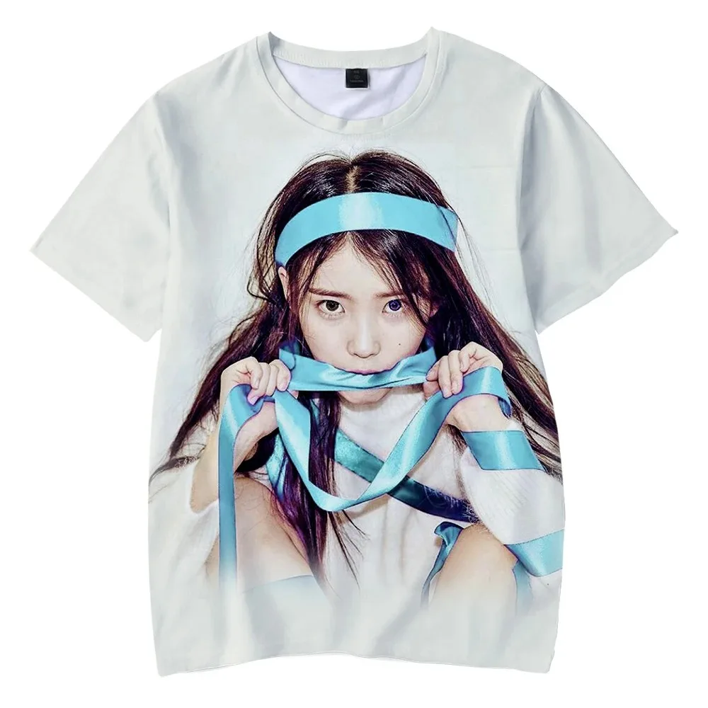 Kpop singer Harajuku, male and female, 3D printed IU Lee Ji Eun t-shirt, hip hop casual t-shirt, summer fashion, streetwear