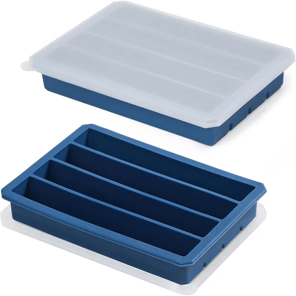 

Silicone-Lidded Ice Cube Trays, 2-Pack Long Ice Molds - Stackable, Ideal for Highballs, Cocktails, and Sports Bottles