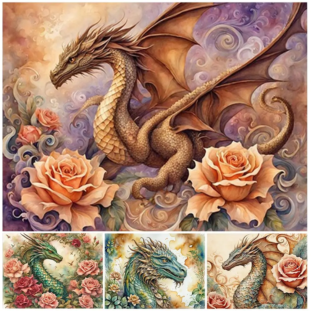 Vintage Flower Dragon DIY Diamond Painting Kits Fantasy Animals Corss Stitch Mosaic Dimaond Embroidery For Home Decor Gift