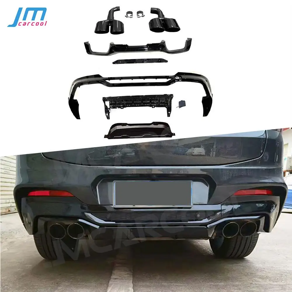 

Rear Bumper Diffuser Lip Spoiler With Stainless Steel Exhaust Tips for BMW X4 G02 M Sport 2019-2021 ABS Gloss Black