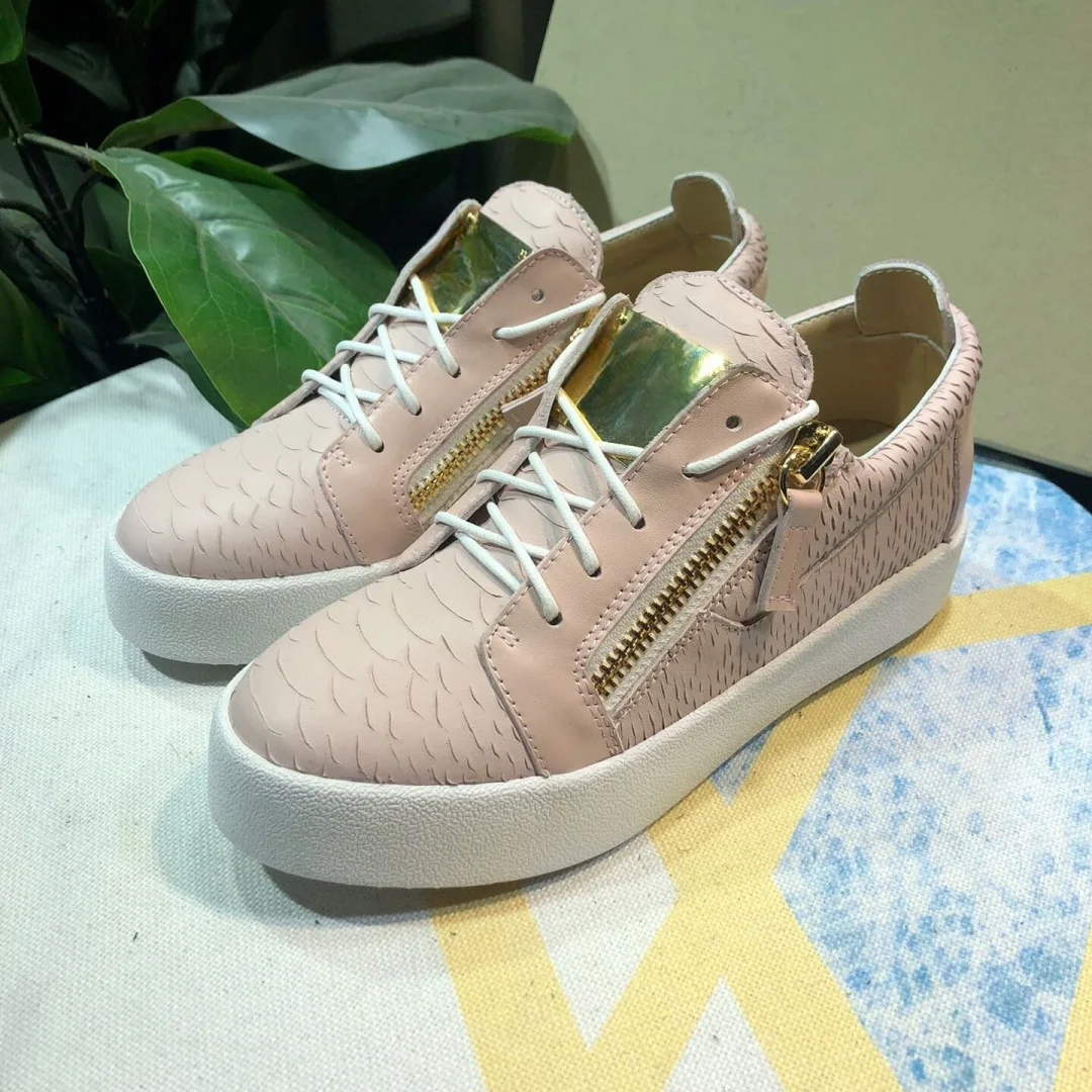 

Top Hight Quality Casual Sneakers For Men and Women Real Leather Brand Designer Unisex Tennis Shoes GZ Zipper Loafer Shoes G0884