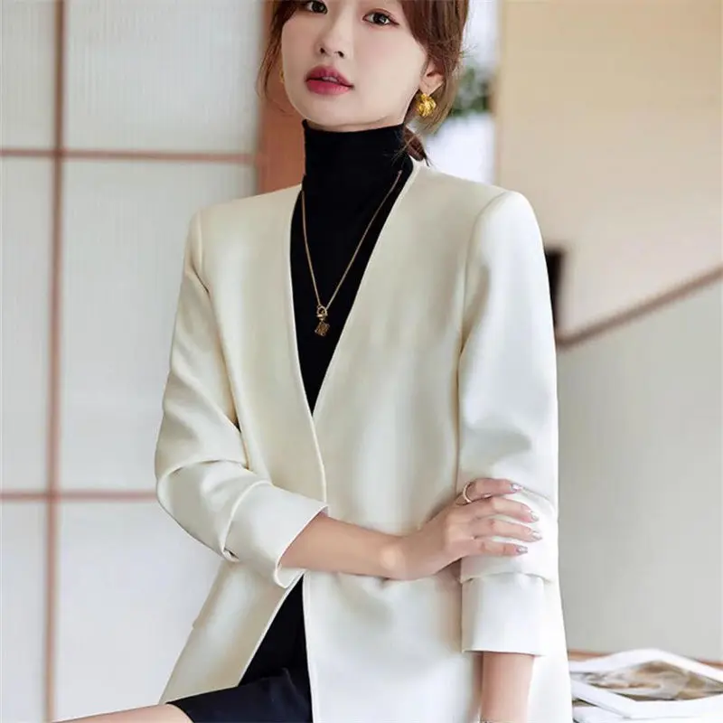 

2025 New Fashion V-Neck Purple Suit Jacket For Ladies Spring Autumn Casual Suit Coat Cardigan Design Sense Suit Women's Blazer