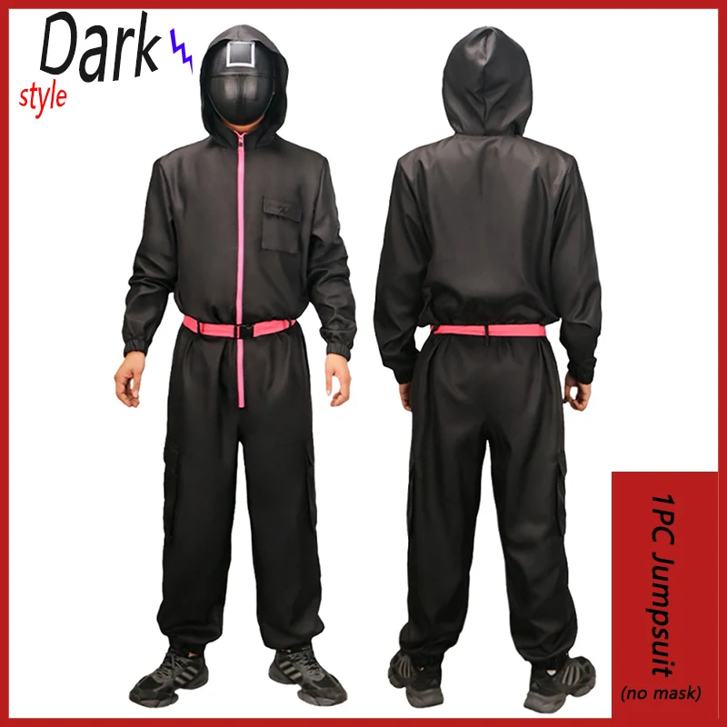 Calamari Game Jumpsuit Dark Theme 오징어게임  Korean Cosplay Party Outfits Props Role Play Classic Costume Belt Full Set Without Mask