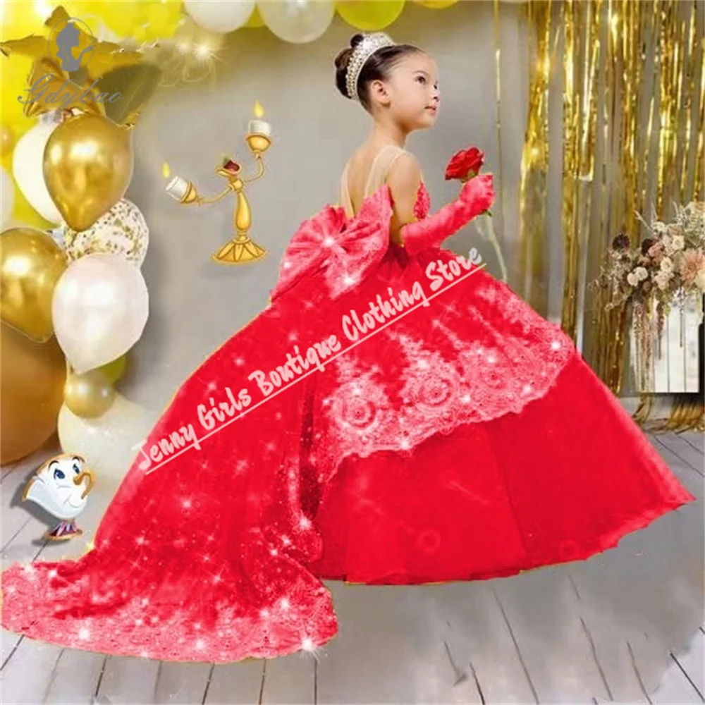 Gold Toddlers Beaded Flower Girl Dresses for Wedding With Bow Weddings Proms Parties Festivals Official Events