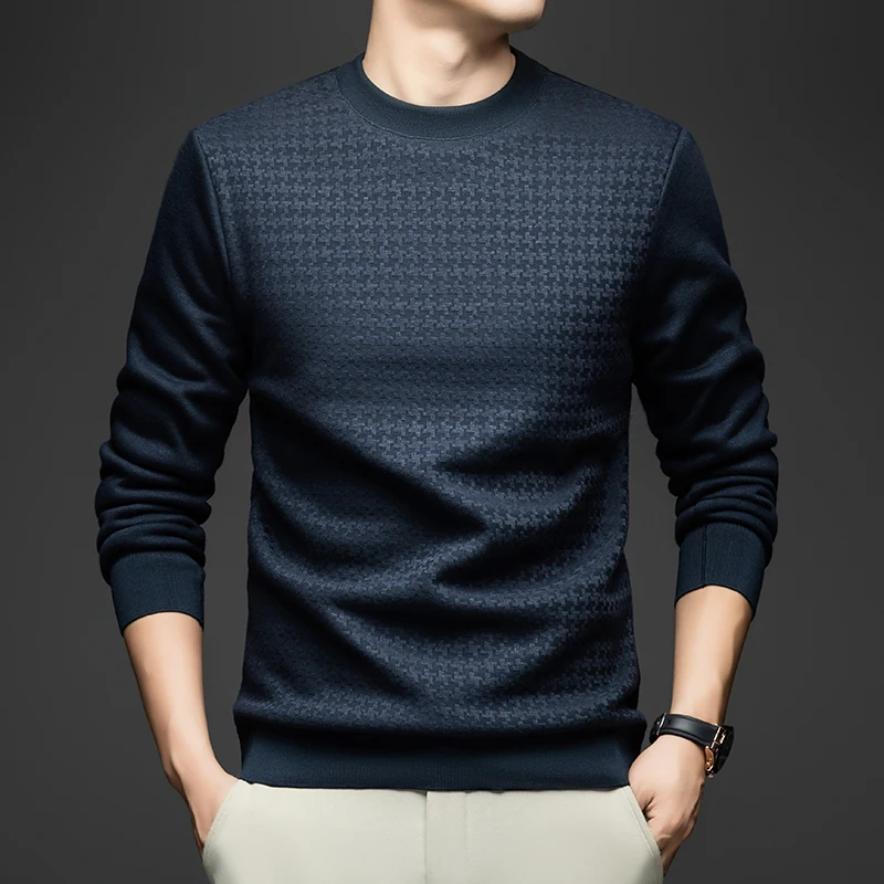 Light Luxury Casual Men's Round Neck Solid Color Long Sleeved T-shirt, Trendy and Simple Men's Thin Knitted Base Shirt