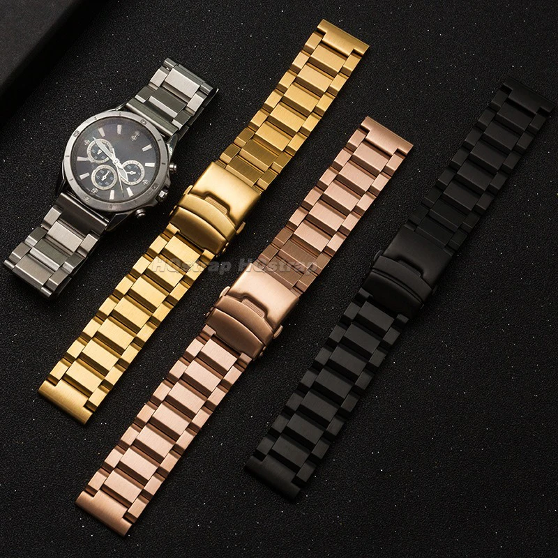 المعادن الساعات 20 مللي متر 22 مللي متر 24 مللي متر 25 مللي متر حزام الفولاذ المقاوم للصدأ سوار ثلاثة الخرز معصمه للطي مشبك العالمي حزام (استيك) ساعة