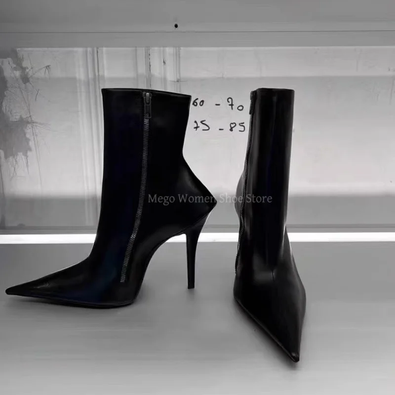 

2025 Autumn/winter New Pointy Stiletto High Heel Short Boots for Women Side Zipper Thin Heels Skinny Booties Sexy Lady Shoes