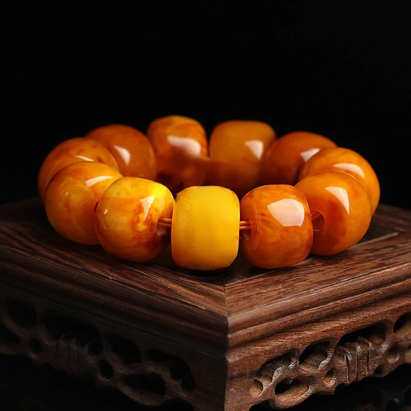 Custom Gift Premium Natural Amber Old Wax Hand String Luxury Bracelet Hand-carved Fashion Men's and Women's Styles