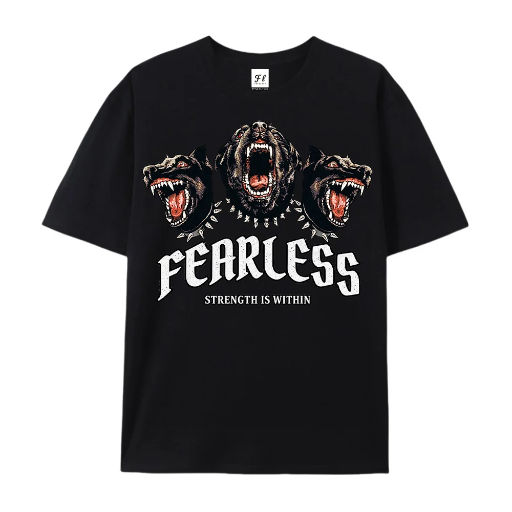 Men Fearless Pitbull Graphic T Shirt Strength Is Within Angry Dog Print Crew Neck Casual Loose Short Sleeve Streetwear Tee