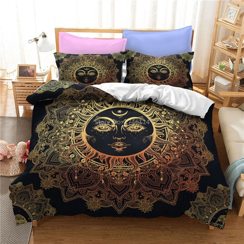 The Moon Sun Space Mandala 3D Printed Duvet Cover Pillowcases Twin Full Queen King Size Bedding Set Bed Linens Bedclothes