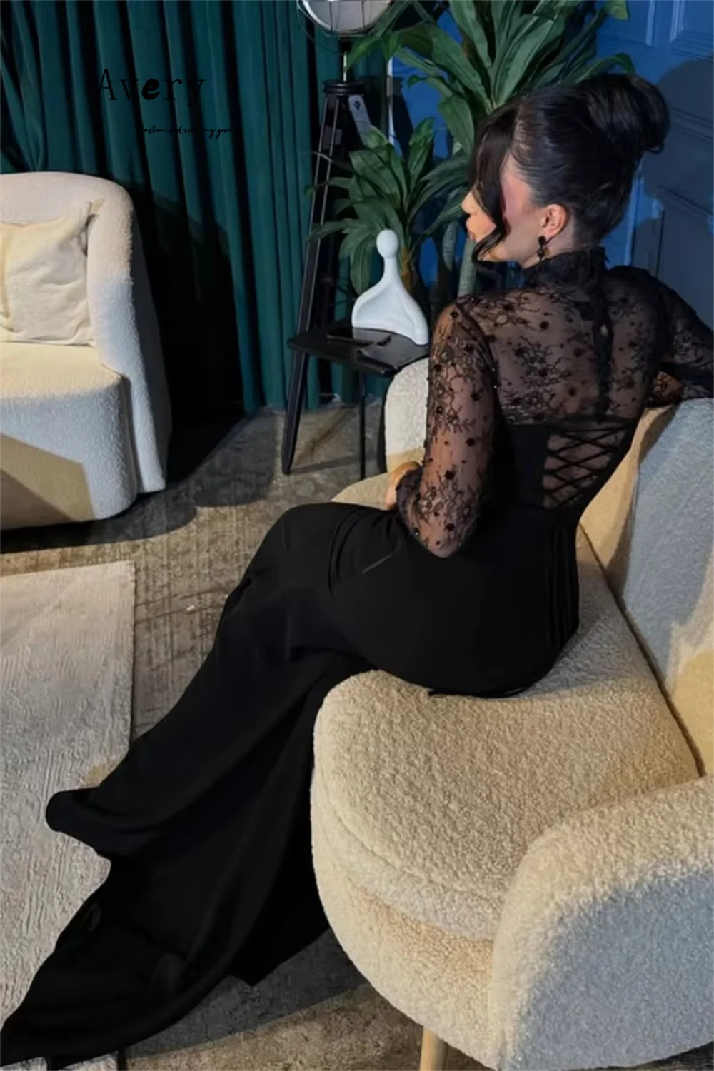 Avery Custom Black Fishtail Lace Embroidery Elegant Party Evening Dresses 2026 Woman Luxury Evening Dress Women's Prom Dress