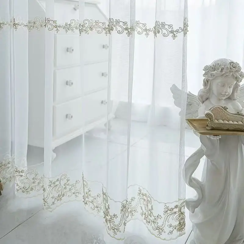 

Luxury Pearls Embroidered Tulle Curtains for Living Room Embroidery Tulle Window Drapes for Bedroom Custom Size